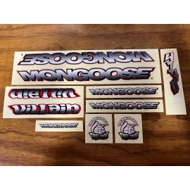 Mongoose OLD MID SCHOOL MONGOOSE VILLAIN COMPLETE STICKER DECAL SET BMX BIKE NOS