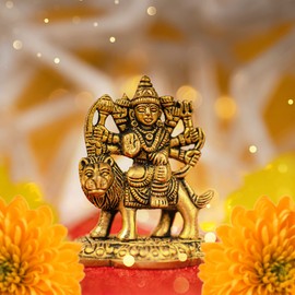 Tarini Gallery Brass Durga Pooja Murti Idol Statue God Lord Spiritual Sculpture Indian Antique Statue Décor for Home Entrance Temple Puja Decoration Festivals Diwali and Gifting (Durga)