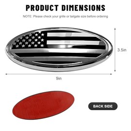 Sun Walker Front Grille American Flag Emblem, 9 Inch Aluminum Oval Overlay Rear Tailgate Emblem with Adhesive, USA Flag Grill Decal Badge Nameplate St