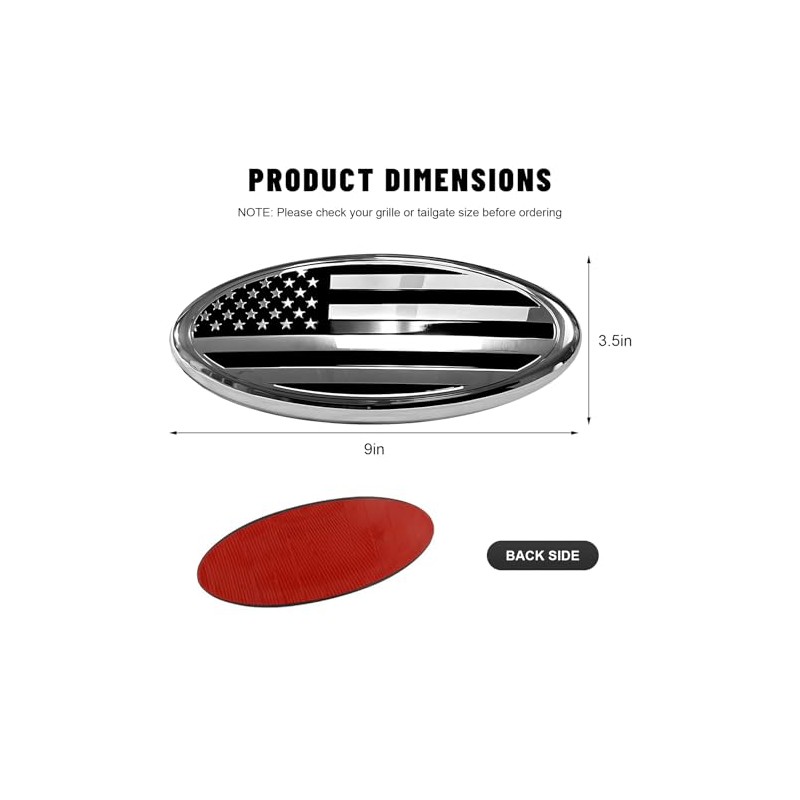 Sun Walker Front Grille American Flag Emblem, 9 Inch Aluminum