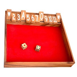 Shut The Box 12 Large Blue Flap Game as Wooden Box with 12 Flaps Puzzle Wood Dice Game, Entertainment Game, Drinking Game, Arithmetic Game for Children, Group Game