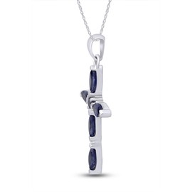 THE JEWEL ZONE 1.43 Ct Simulated Tanzanite Cross Pendant Necklace 14k White Gold Over Sterling Silver