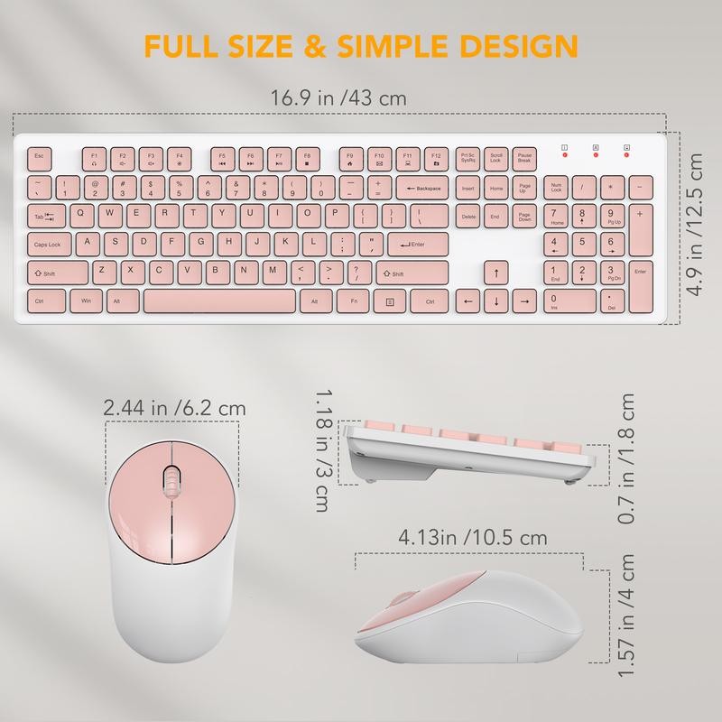 SABLUTE Wireless Keyboard and Mouse, Full-Size Wireless Mouse and Keyboard