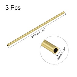 sourcing map Round Brass Tube 6 mm Outer Diameter 1 mm Wall Thickness 200 mm Long Tube Pack of 3