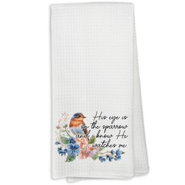 KTYHD His Eye is On The Sparrow Bird Kitchen Towels,Christian Bird Decor, Religious Scripture Decorative Bathroom Hand Towel, Christian Gifts for Women, Bible Verse Decor Dish Towels for Kitchen