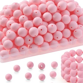 100pcs Silicone Beads, 15mm Silicone Beads for Keychain Making, Pink Beads for Pens Silicone Focal Beads Bulk, Round Rubber Silicone Beads for Bracelets, Rrts and Crafts with Elastic Strings