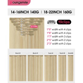 Youngsmile Clip in Hair Extensions Invisible Real Straight Hair Extensions Natural Balayage 22inch 160g 7Pcs 27 Caramel Blonde with 60 Platinum Blonde Remy Human Hair(7PC#27P60-22)
