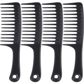 sieeck 4 Pcs Anti-Static Large Tooth Detangle Comb, Wide Tooth Hair Comb Salon Shampoo Comb for Long Hair and Curly Hair (Black)
