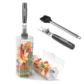 2-Piece Stainless Steel Grill Baskets Set with Removable Wooden Handles Nesting Design Hexagon Shape Outdoor BBQ & Camping Toolscolor: Dark Grey
