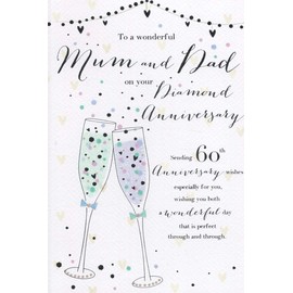 ICG Mum & Dad Diamond 60th Wedding Anniversary Card - Big Text & Hearts 9" x 6"