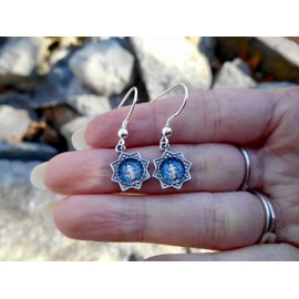 Blue Star Miraculous Medal Earrings, Our Lady of Grace Earrings, Star of the Sea, Sterling Silver fishhook earrings, Confirmation Gift
