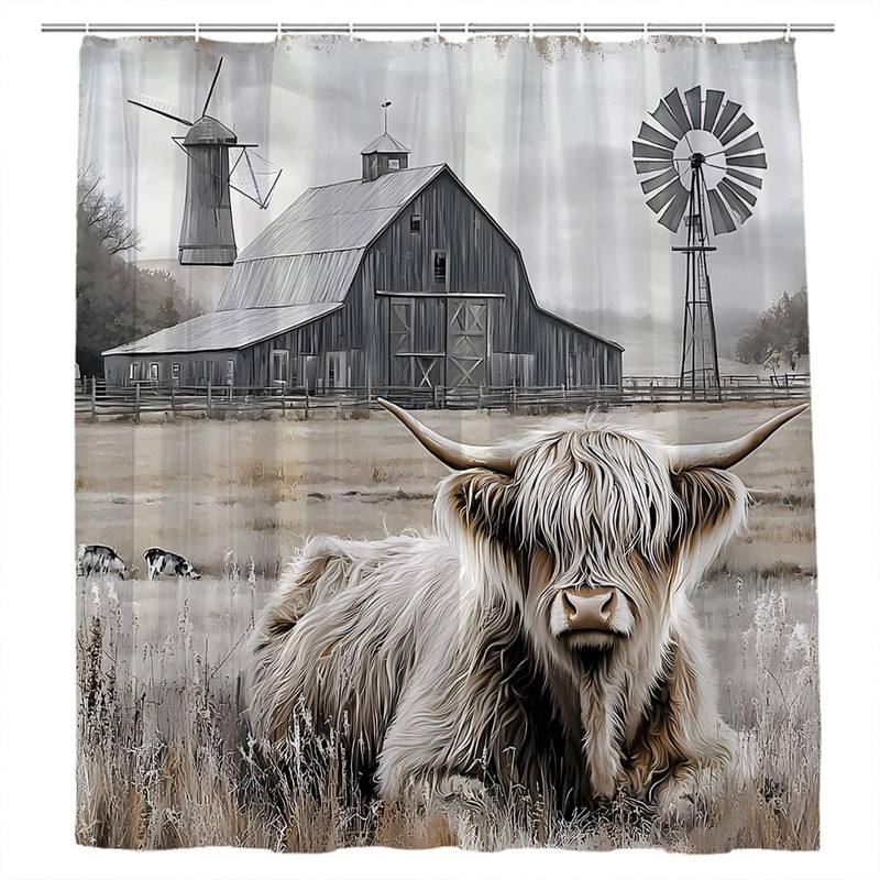 JONSEQIN Highland Cow Shower Curtain, 70x70 inch,Polyester Fabric