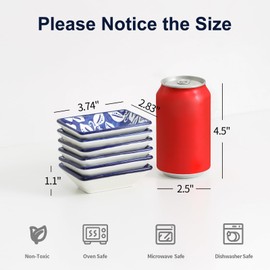 Selamica Ceramic Soy Sauce Dish, Rectangulal Side Dishes, 3.75 Inch Dipping Bowls for Sauce Ketchup Sushi Condiment Seasoning, Set of 6, Vintage Blue