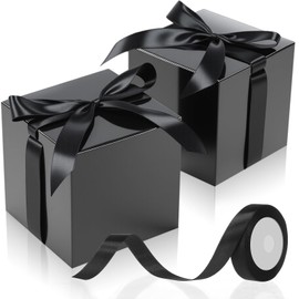 MotiMind 48 Pcs 4x4x4 Wedding Gift Boxes with Ribbon Small Gift Boxes with Lids Mini Treat Boxes for Gift Wrapping Ornaments Holiday Birthday Party Favor(Black,4 Inch)