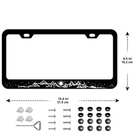 2 Pack Sunrise Mountains License Plate Frames, Stainless Steel License Plate Cover with Screw Caps Cover and Screwdriver Set - 2-Hole