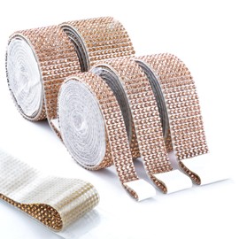 Meibite Self Adhesive Champagne Glass Rhinestones Ribbon, 5 Rolls Rhinestone Tape in Different Size, Bedazzling Strips for DIY Crafts, Car, Home Decor and Graduation Hat(5 Rolls of 1Y, Champagne)