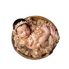 Newborn Photography Outfits Girl, Photo Shoot Props, Baby Girls Bodysuit with Flower Headband (Champagne)