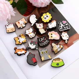ZoeWei Shoe Charms, 18 Pieces Cartoon Cat Shoe Pin DIY Shoe Pin Removable Shoe Jewellery Shoe Pendant for Girls Children Children's Parties Gift, Polyvinyl Chloride, No Gemstone