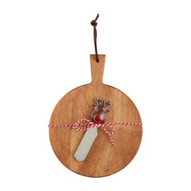 Mud Pie Round Mini Xmas Wood Serving, board 6 1/2" dIa | spreader 4 1/2", BROWN