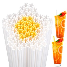 Potchen 50 Daisy Flower Shape Plastic Straws Disposable Drinking Straw Bulk for Spring Summer Beach Pool Party Groovy Party Supplies