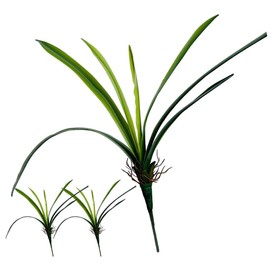 Mythlty Set of 3 Real Touch Artificial Cymbidium Plants with Stems and Roots Faux Greenery Leaves for Pot or Vase Faux Orchid Stems That Look Real for Indoor Home Office Decoration (Green)