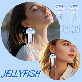 Jellyfish Earrings Light Up Glow in The Dark Unique Weird Fun Fluorescent Party Earrings for Women Men Waterproof Costume Accessories for Rave Festival Night Events