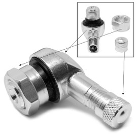 Aluminium angle valve/angle valve or flattened motorcycle, car tyre, car valve, angled, 11.3 mm, colour: silver aluminium