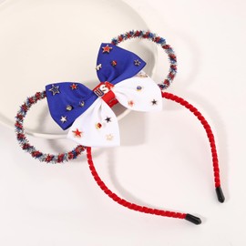 CENAPOG USA Mouse Ears Headband USA Star Hair Bows Red White Blue Mouse Ears Headband 4th of July Hairband Patriotic Hair Accessories