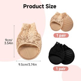 Wefaly Bunion Pads Forefoot 2 Pairs, Forefoot Pads, Breathable Toe Socks, Non-Slip Pads, Shoes, Invisible Socks for Heels, Women's Ballet Heels, Wedding Shoes (Beige & Black)