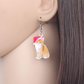 BAMAY Acrylic Christmas Gifts Fun Cat Earrings Kitten Drop Dangle Novelty Pet Animal Jewelry for Women Cat Lovers (Orange)