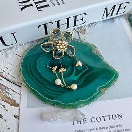 Yougoals 1PK Agate Coaster Geode for Drinks, Green Gemstone Natural Stone Coasters Agate Slices Coaster Cup Mat for Home Decor for Coffee Table