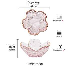 Seasoning bowls with gold rim,6 pcs Pink Cherry Flower Crystal Glass Appetizer Plates dipping bowls ice cream bowls Sushi,pink glass plates mini bowls for charcuterie board (Phnom Penh)