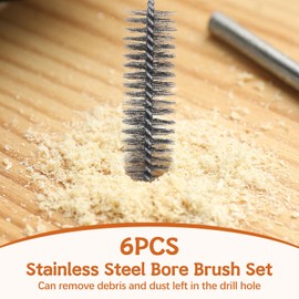 Zocipro Pack of 6 Drill Hole Brush, Wire Brush, Round 8 mm/12 mm/16 mm/20 mm/25 mm/30 mm for Cleaning Drill Holes, Cleaning Brush Stainless Steel with Wooden Handle for Hammer Drills