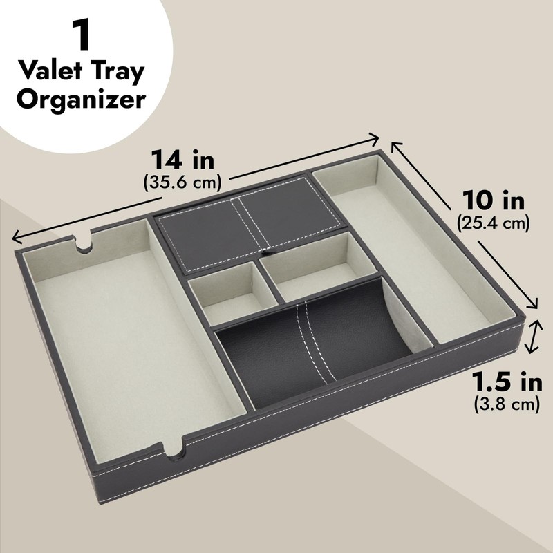Juvale Leather Valet Catchall Tray for Men with 6 Compartments