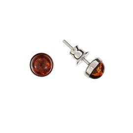 Amber Earrings, Small Round Stud Earrings with Amber Setting 925/000 Sterling Silver Rhodium-Plated by Artisana-Schmuck, Baltic Amber Rhodium-plated 925/000 sterling silver, Amber
