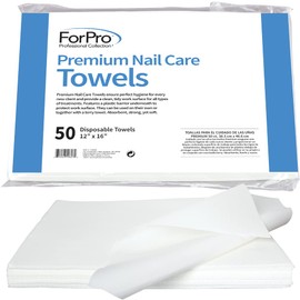 ForPro Professional Collection Premium Nail Care Towels for Manicures and Pedicures, Lint-Free, Disposable with Poly Back, 12" x 16", 50-Count