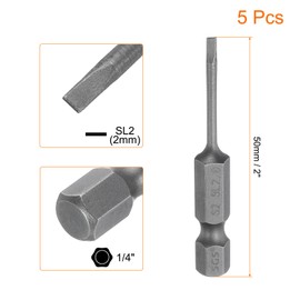HARFINGTON 5pcs SL2 Magnetic Slotted Screwdriver Bits 2mm S2 Steel Flat Head Screwdriver Bit 1/4" Hex Shank Industrial Grade Screw Driver Drill Bits 50mm (2") Long for Screws