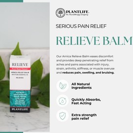 Plantlife Plantlife Arnica Relieve Balm - Made with Arnica and 100% Pure Essential Oils - Relieve Products are a Homeopathic Solution for Everyday Use - Works Quickly and Effectively - Made in California