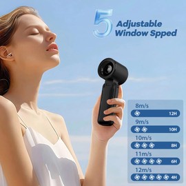 DONGULI Portable Handheld Fan, 5000mAh Rechargeable Mini Fan with 5 Speed, LED Display,Type-C Fast Charger,3 in 1 Personal Hand Fan for Travel Outdoor Home Office