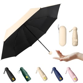 Zleufirty Parasol, Folding Umbrella, UV Protection, 100% Light Blocking, Heat Blocking, Folding Parasol, Lightweight, Cute, Compact, For Both Sunny and Rainy Weather, UV Blocking, High Strength 6 Ribs