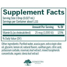 Genestra Brands Genestra Brands D-Mulsion 1000 - Liquid Vitamin D Supplement - Natural Lemon Flavor - 1 Fl Oz