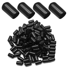 Bonsicoky 120Pcs Round Rubber End Caps 3/8" (10mm) ID Vinyl Flexible Screw Thread Protectors Black Bolt End Caps for Metal Tubing Rod Bolt