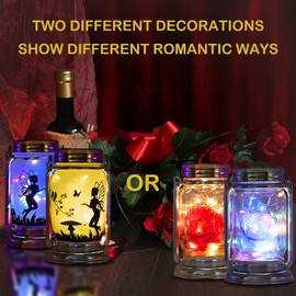 ANGMLN Romantic Rose in Glass Mason Jar Solar Powered - 2 Pack Enchanted Rose Gift for Her Light Up Rose in Glass Lantern, Valentine's Day Gift Rose Forever Flower for Party Wedding Decor
