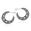 Celestial Vintage Style Crescent Moon .925 Sterling Silver Half Hoops
