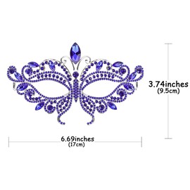 Biiange Blue Crystal Mask - Women Masquerade Mask, Blue Rhinestone Masks, Suitable for Prom, Party, Wedding (Easy to Wear)