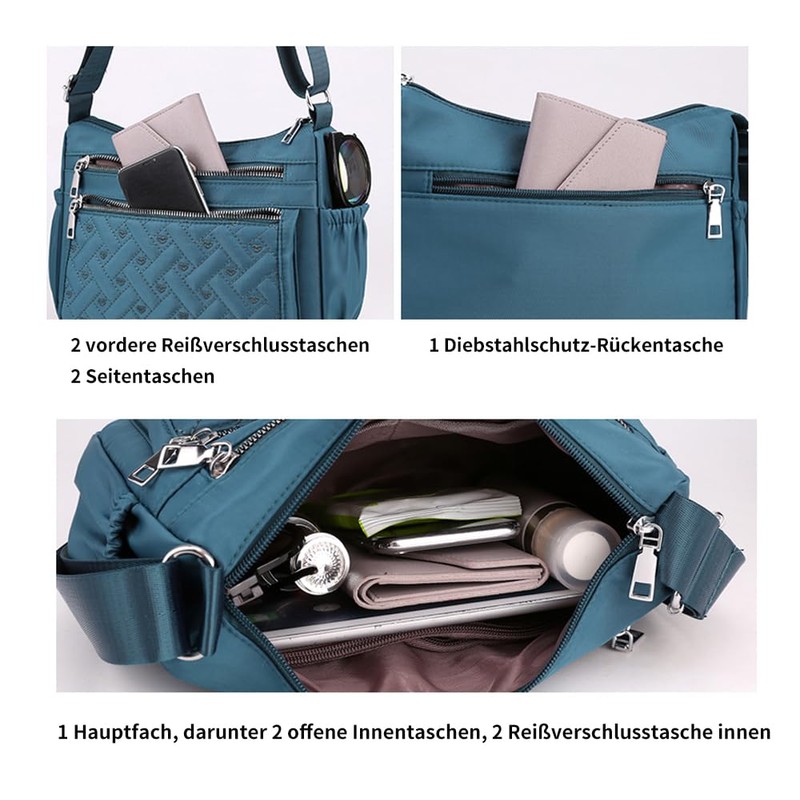 YUESITE Women's Small Shoulder Bag with Multiple Pockets, Dark Blue