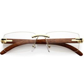 zeroUV Dapper Rimless Metal Accent Wood Arm Square Lens Blue Light Glasses 56mm (Wood Gold)