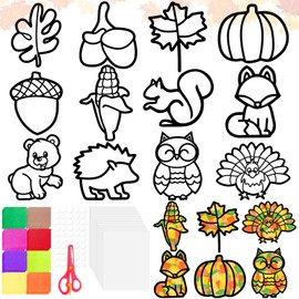 Dreamtop Autumn Crafts Children 12 Pieces Autumn Craft Set Children DIY Window Pictures Autumn Craft Templates Autumn Reusable Stickers Window Pictures Autumn