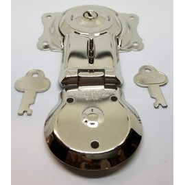 Polished Nickel Chrome Trunk Lock with Keys - chest steamer antique vintage box