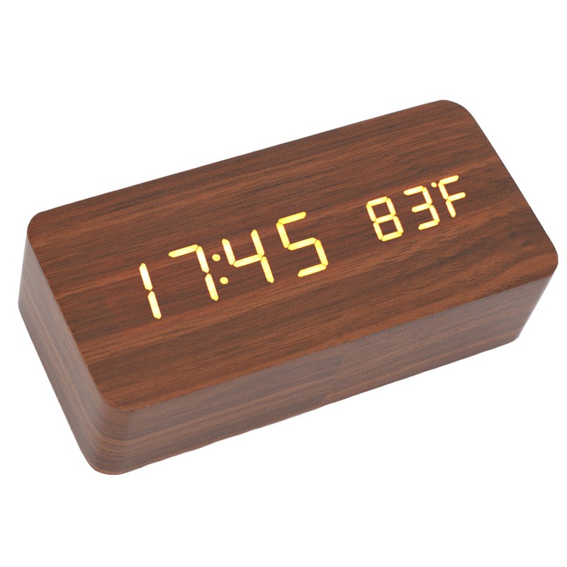 LED Wood Digital Alarm Clock 3 Level Brightness Electronic Clock